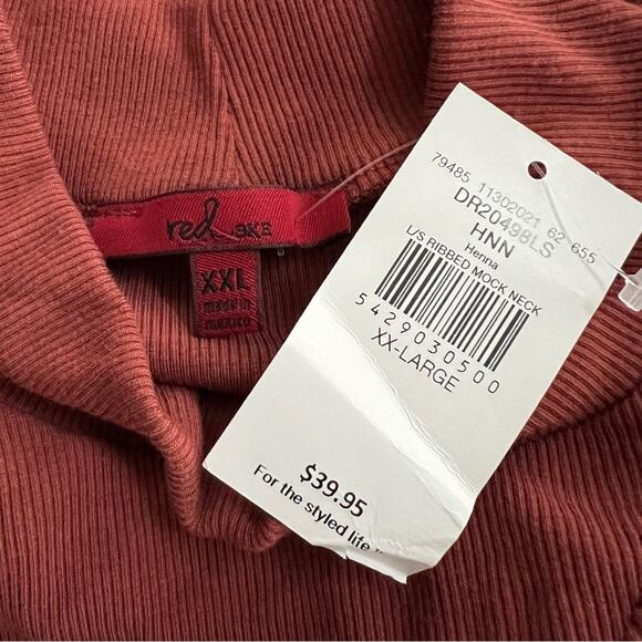 New RED BKE Long Sleeve Ribbed Mock Neck Rust Top Cutout Detail Women's SIZE XXL - Picture 8 of 8